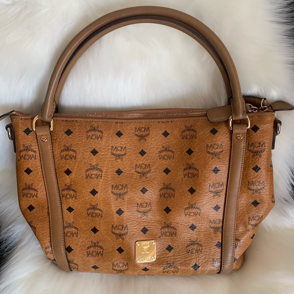 Authentic MCM cognac 2 way shoulder bag